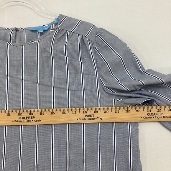 Draper James size 14 Blue Gray Striped Preppy Puff Sleeve Blouse Office Work - Picture 6 of 10